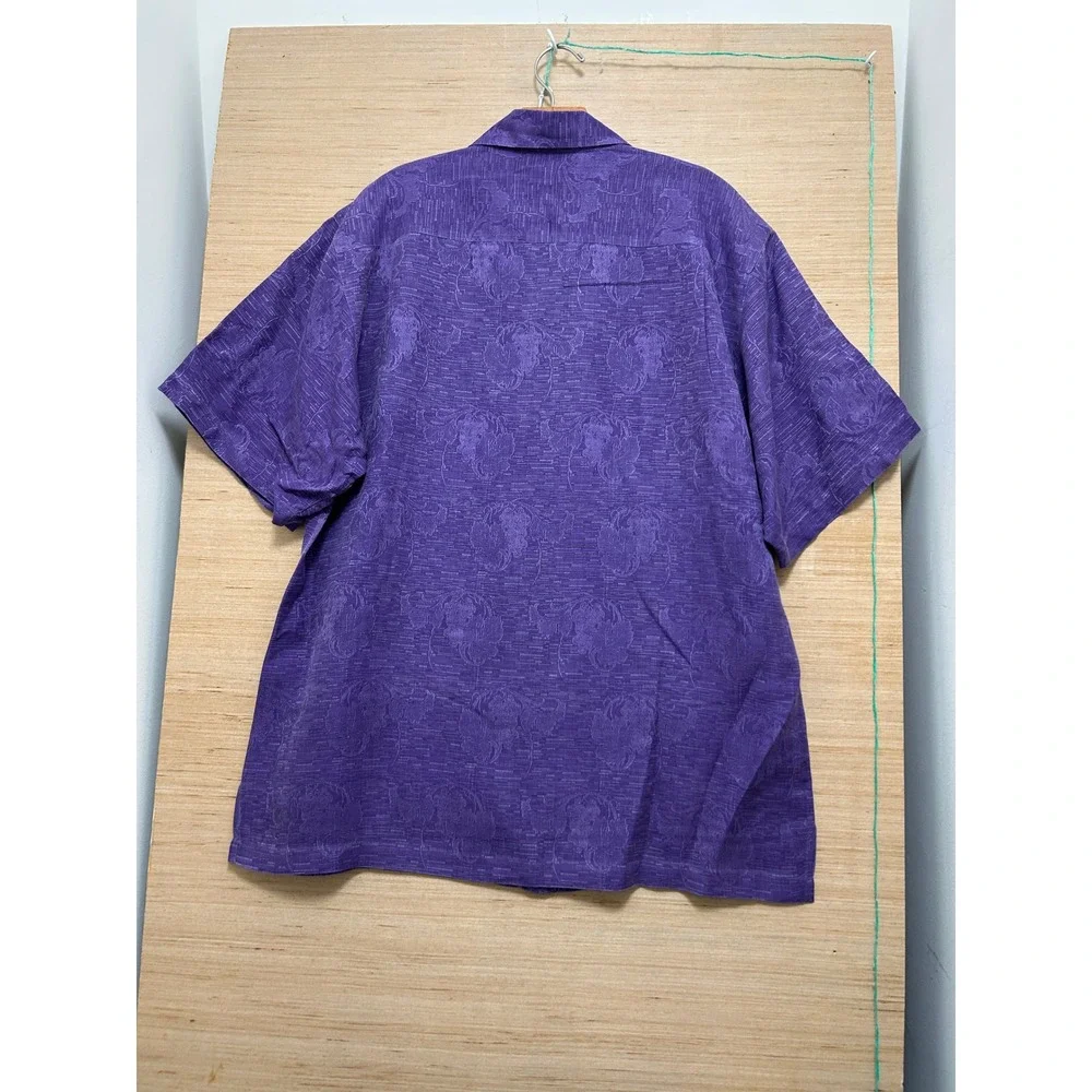 Fonte Mens Silk Tencel Blend Floral Jacquard Short Sleeve Camp‎ Shirt Purple L